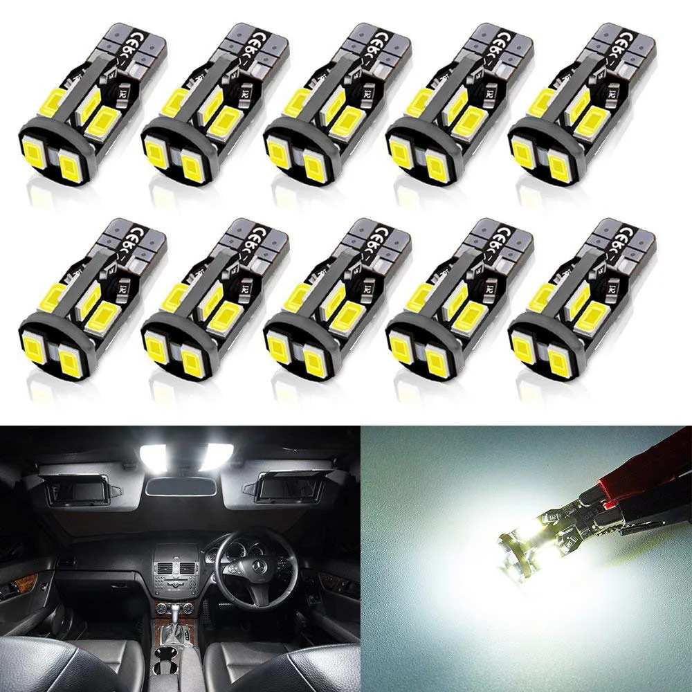 10x6000 k белый 168 194 2825 W5W светодиодный светильник лампы 300Lm 10SMD 5730 для внутренней купольной карты номерного знака Canbus бесплатно