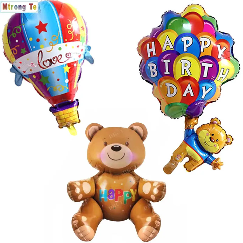 

1Pcs Bear Print Happy Birthday Hot Air Balloon Helium Balloons Birthday Party Decoration Supplies Kids Toys
