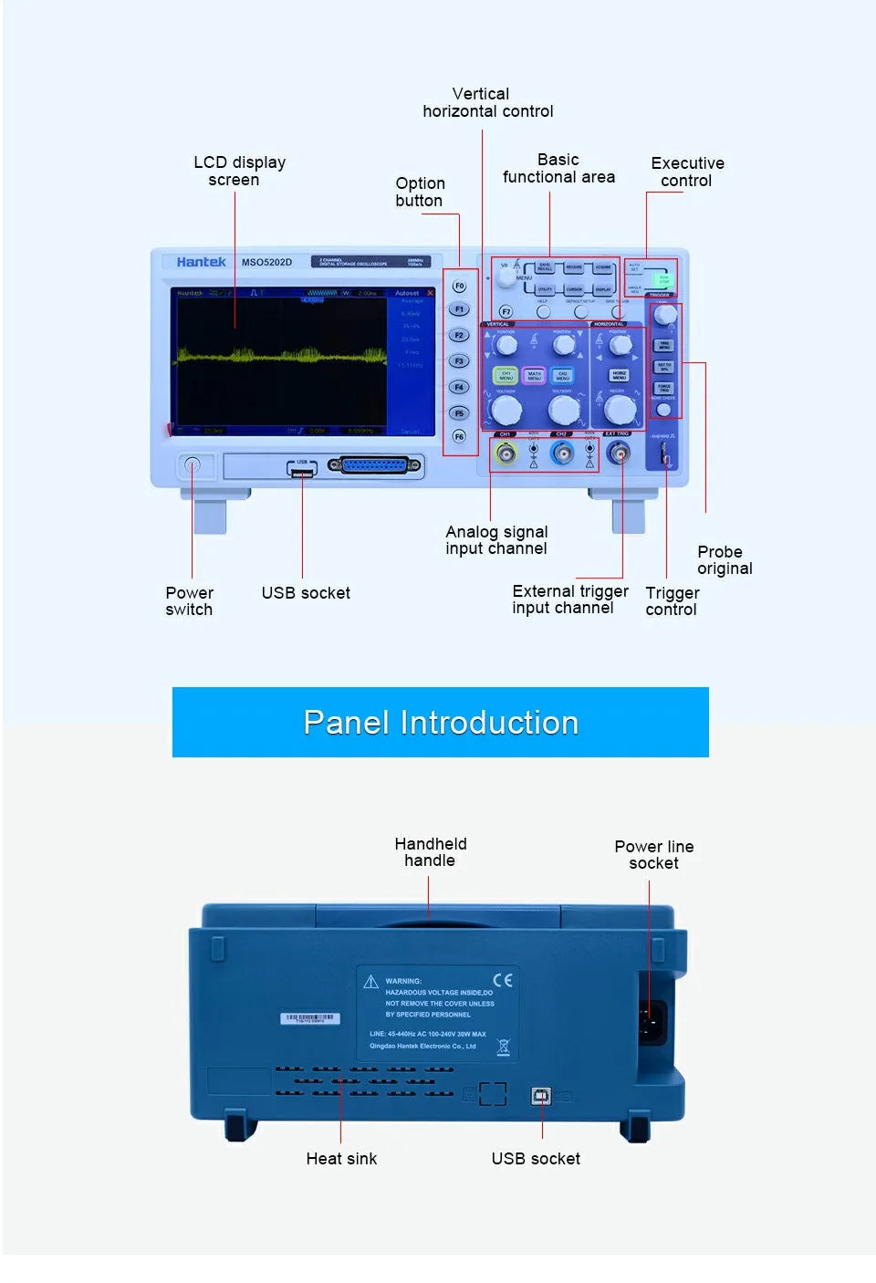 Hantek MSO5202D цифровой осциллограф 200 МГц 2 Каналы 1GSa/s 16 Каналы логический анализатор 2in1 USB 800x480