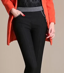 Зимние женские теплые брюки, плюс размер 4XL, плотные Флисовые женские брюки-карандаш, черные бархатные брюки Khaiki с эластичной талией, леггинсы - Цвет: black