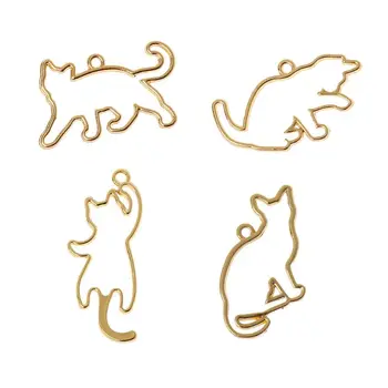 

Wholesale 4Pcs Naughty Cats Blank Frame Pendant Open Bezel Setting UV Resin Jewelry