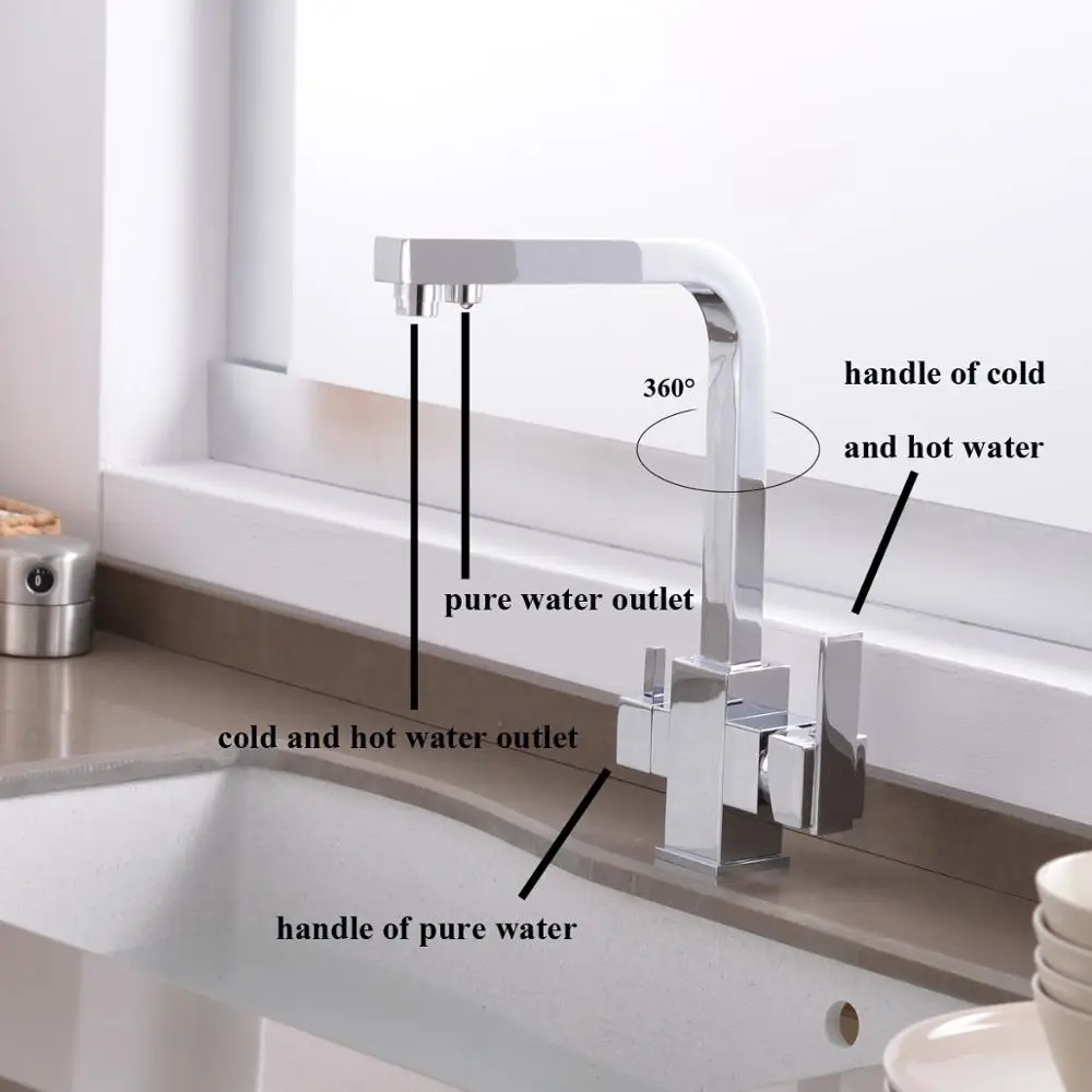 

OUYASHI kitchen faucet sink mixer tap cold and hot water purifier deck mounted cube frame cube tube dual hanlde single hole