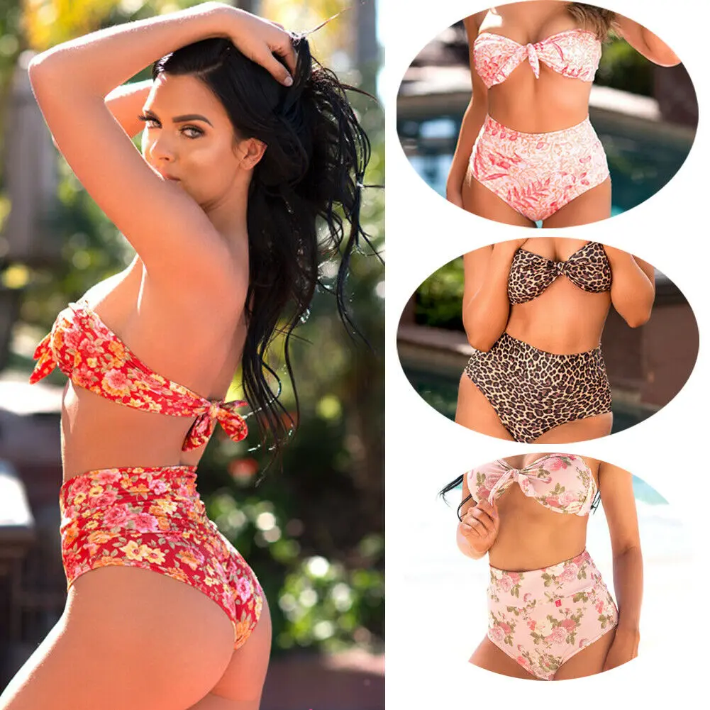 Women Vintage Print Push-up Padded Bikini Set Swimwear Swimsuit Bathing Suit CA