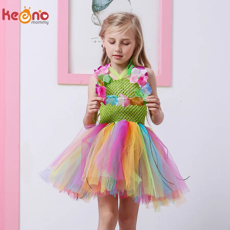 Girls Candy Grass Hula Tutu Dress for Pool Party Birthday Outfit Baby Girl Luau Hawaiian Tutu