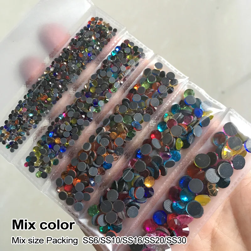 New Packing 1200pcs/lot Mix color Hotfix rhinestone Mixed size SS6-SS30 Crystals and Stones for Wedding Dress free ship | Дом и сад
