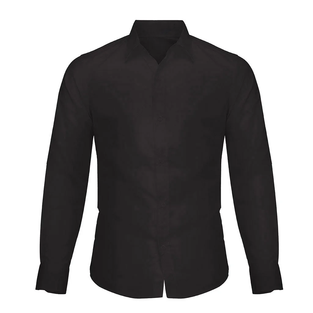 

Fall Winter Stand Collar Mens Long-sleeved Dress Shirts Black Red White Slim Elegant Youth Male Business Wedding Formal Shirt