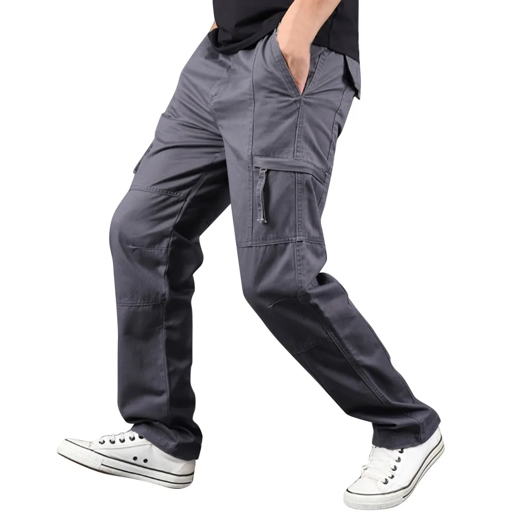 pantalones hombre Men's Summer Outdoor Overalls Straight Sports Pants With Multi-Pocket Plus Size спортивные штаны мужские#30 - Цвет: Темно-серый