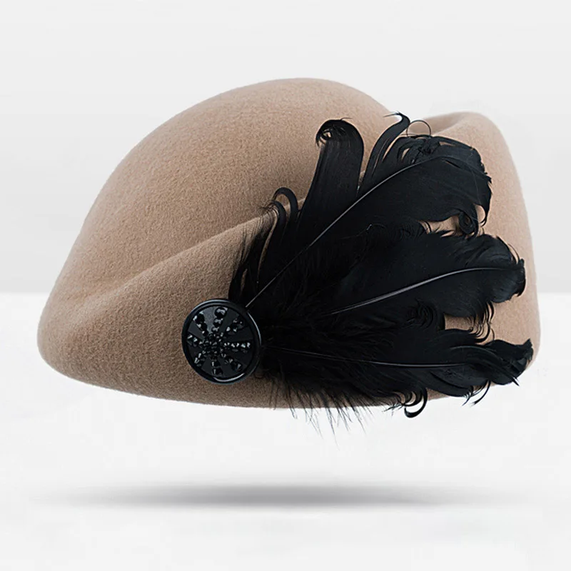 WISH CLUB стильный берет шляпа на зиму осень берет шапка женская шапочка шапка цветок Французский Трилби шерсть мягкая стюардесса шапка для женщин - Цвет: Khaki