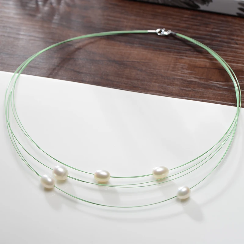 gNpearl Pearl Necklace Color Wire Necklace Literary Small Fresh 925 Silver Buckle White Pearl Drop Shape silver 925 jewelry