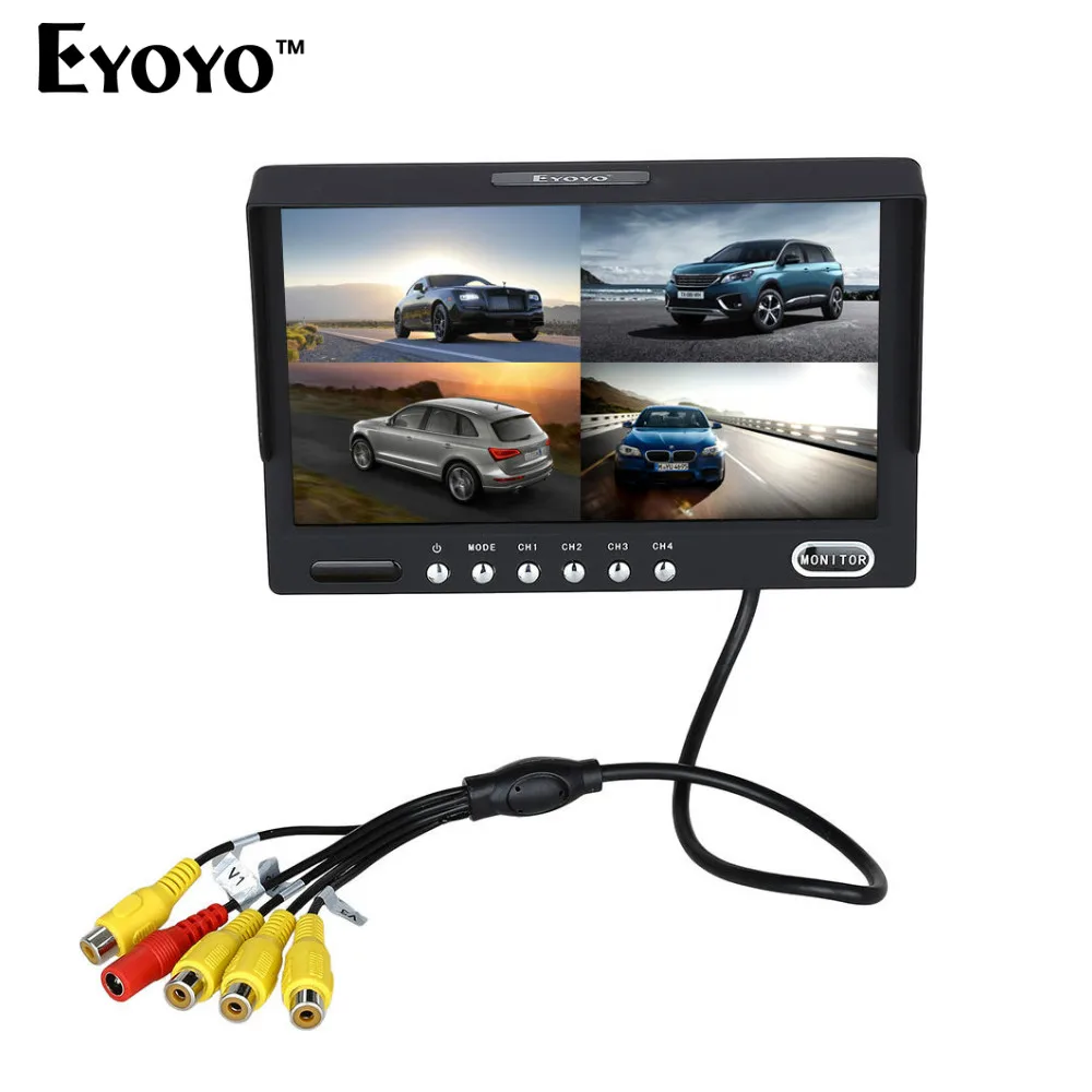 

Eyoyo KJ-708 7" inch HD TFT LCD Wired Car Monitors Split Quad Monitor 4 Channel Video Input Full HD Color Image With Sunshade