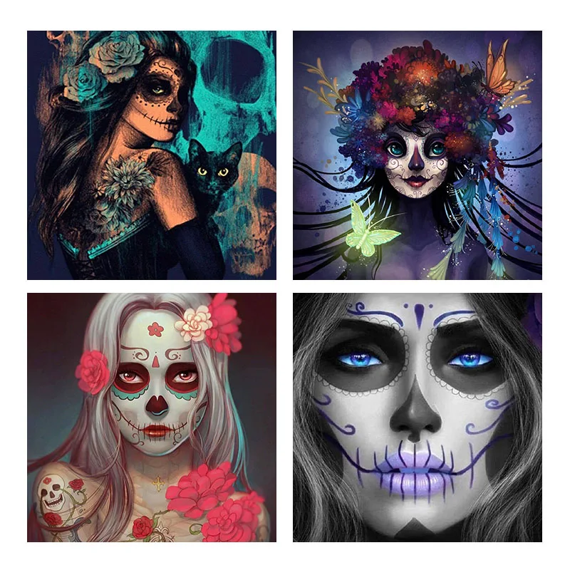 5D DIY Diamond Painting Skull and Flower Pretty Girl Embroidery Cross Stitch Rhinestone Mosaic | Дом и сад