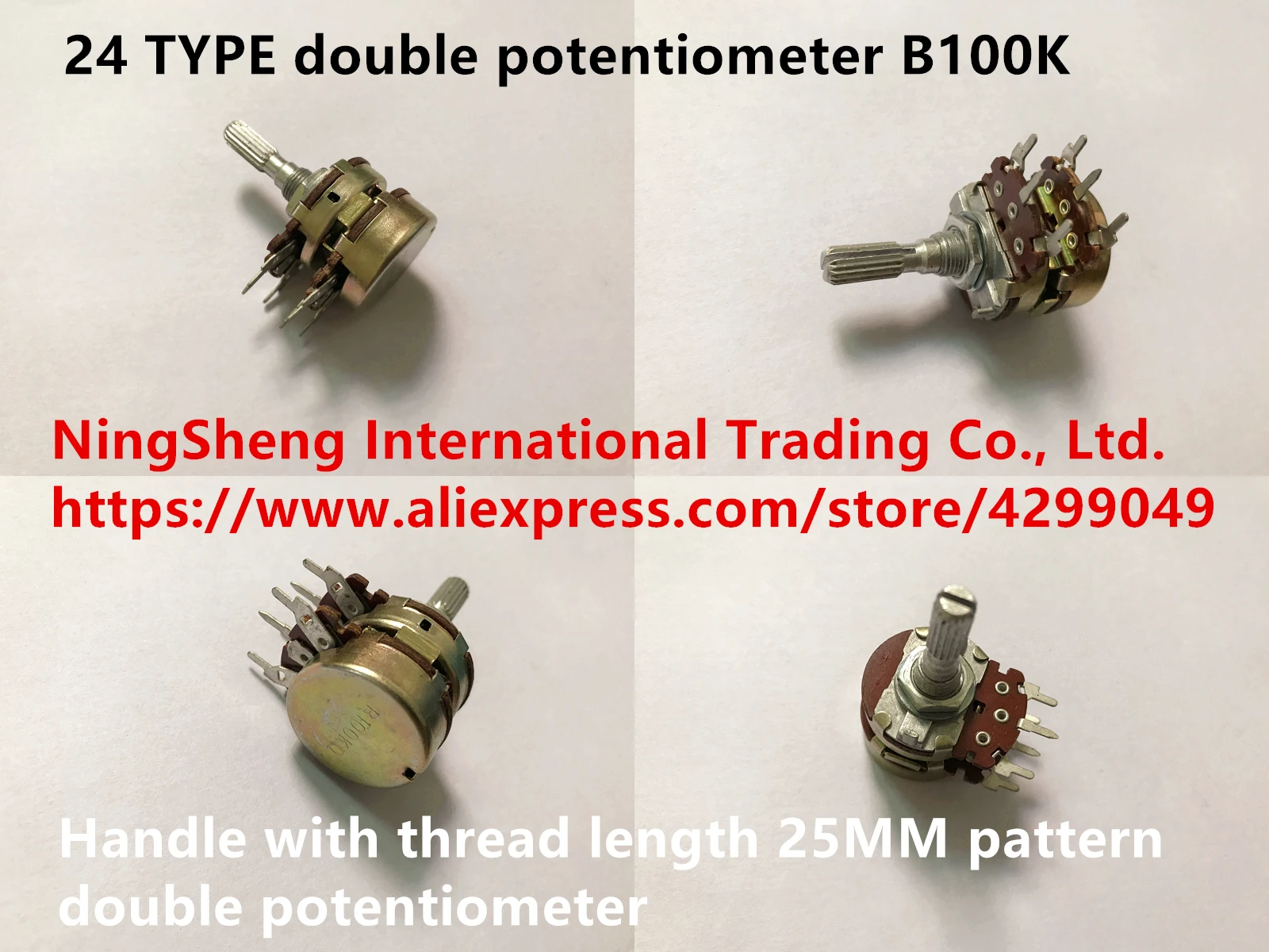 

Original new 100% Japan double potentiometer B100K handle with thread length 25MM pattern 24 TYPE double potentiometer (SWITCH)