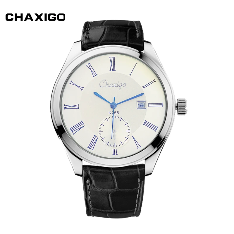 Chaxigo Discount Luxury Blue tone Quartz Leather Casual Designer Clock