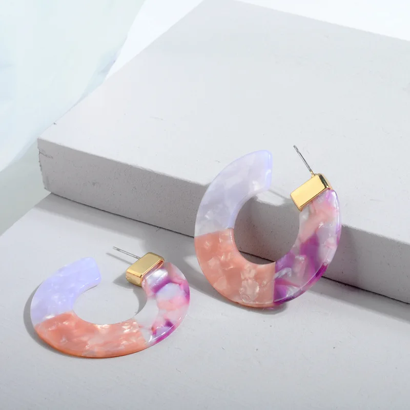 

Bohemian Three-color Stitching Hoop Earrings for Women Acetate Plate Round Gold Alloy Cap Jewelry Earrings Hoops Pendientes Aro