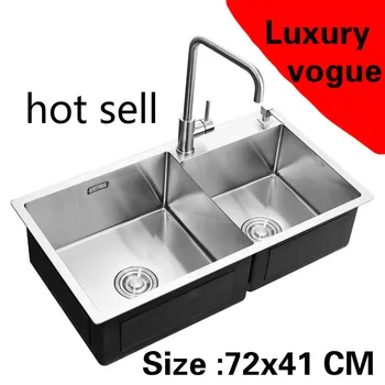 Best Free Shipping Apartment Kitchen Manual Sink Double Groove Luxury 304 Stainless Steel Standard Hot Sell 720x410 MM