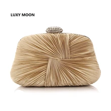 Ruched Satin Designer Women Evening Bag gold clutch famous brand clutch wallet Party ladies evening bags pochette soiree L407