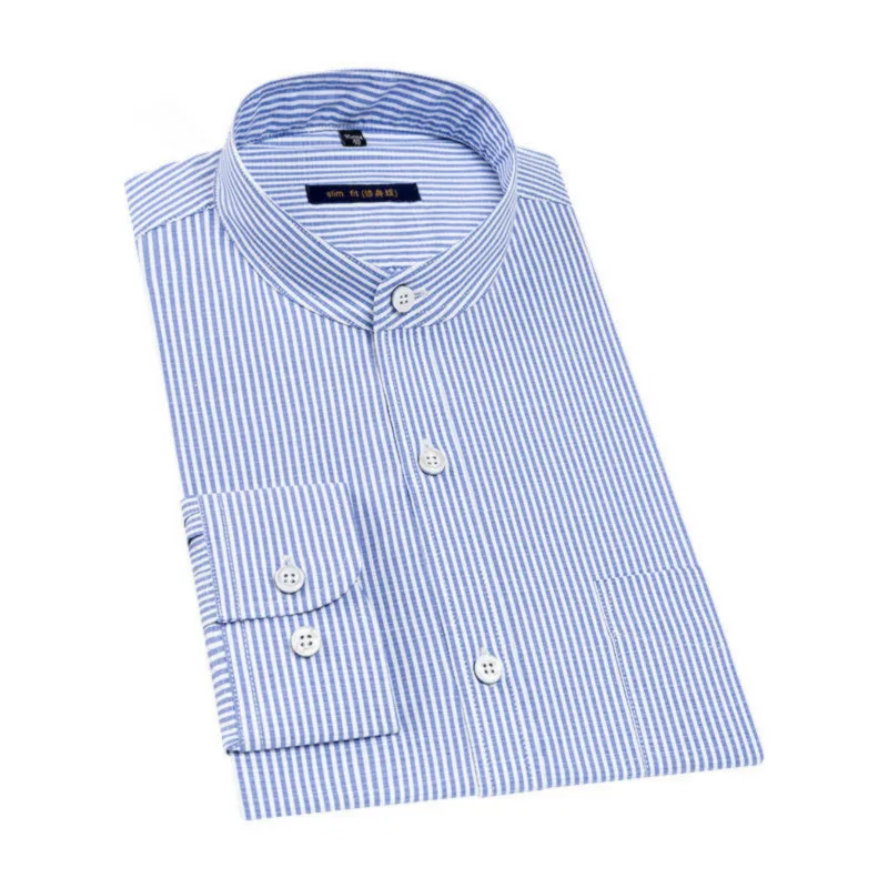 42.1      39、立领、Men's Shirt Spring and Autumn New Men's Fashion Slim Long Sleeve Striped Shirt Men's Business Official Casual Shirt