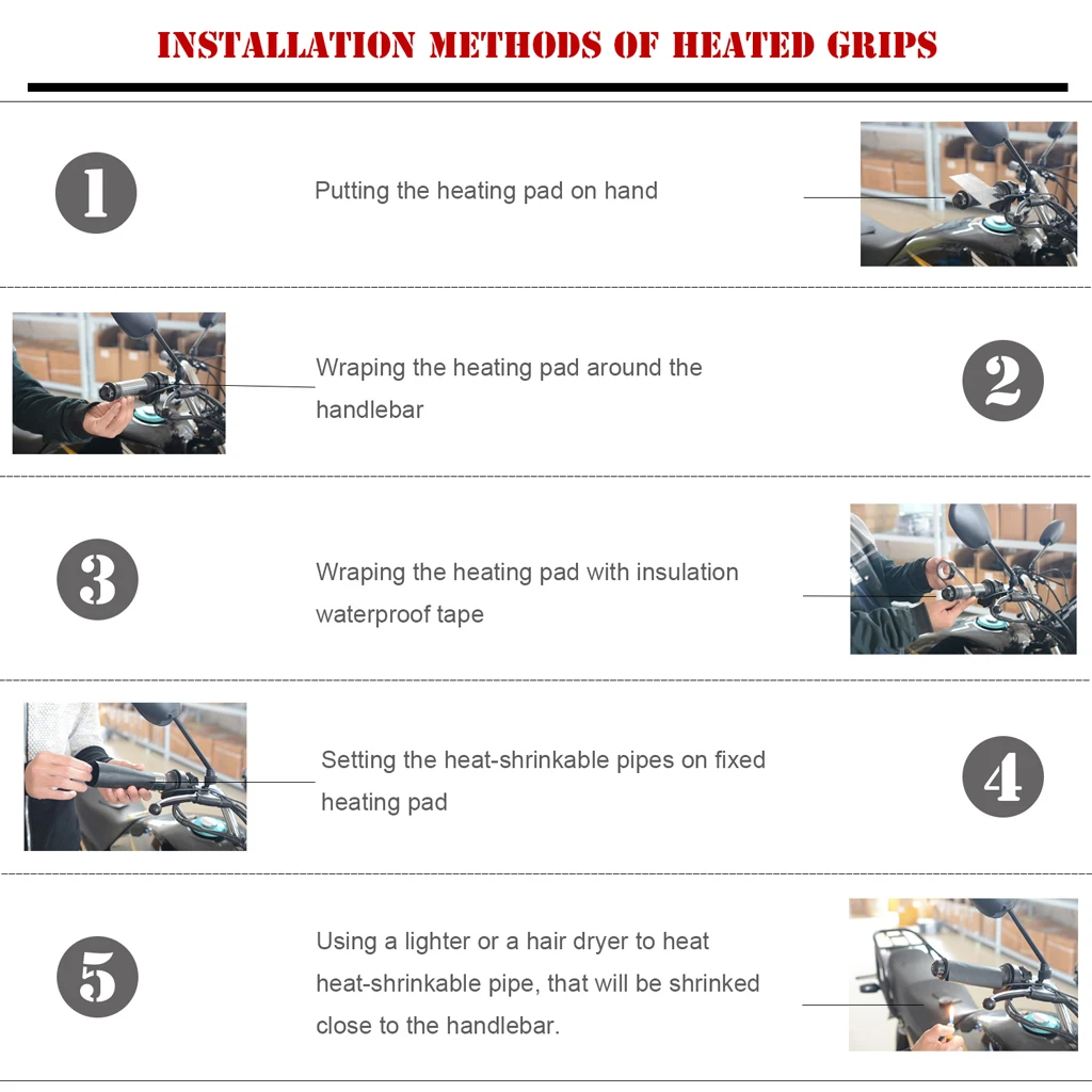 Motorcycle Heated Grip Pads Handlebars ATV Scooter Grips Heater Flexible Adhesive Quick Warm Up Time