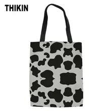 THIKIN простой черный, белый цвет с печатным рисунком Женская сумка-шоппер холст тотализатор сумка для подростков модная одежда для девочек многоразовые сумки Sacola