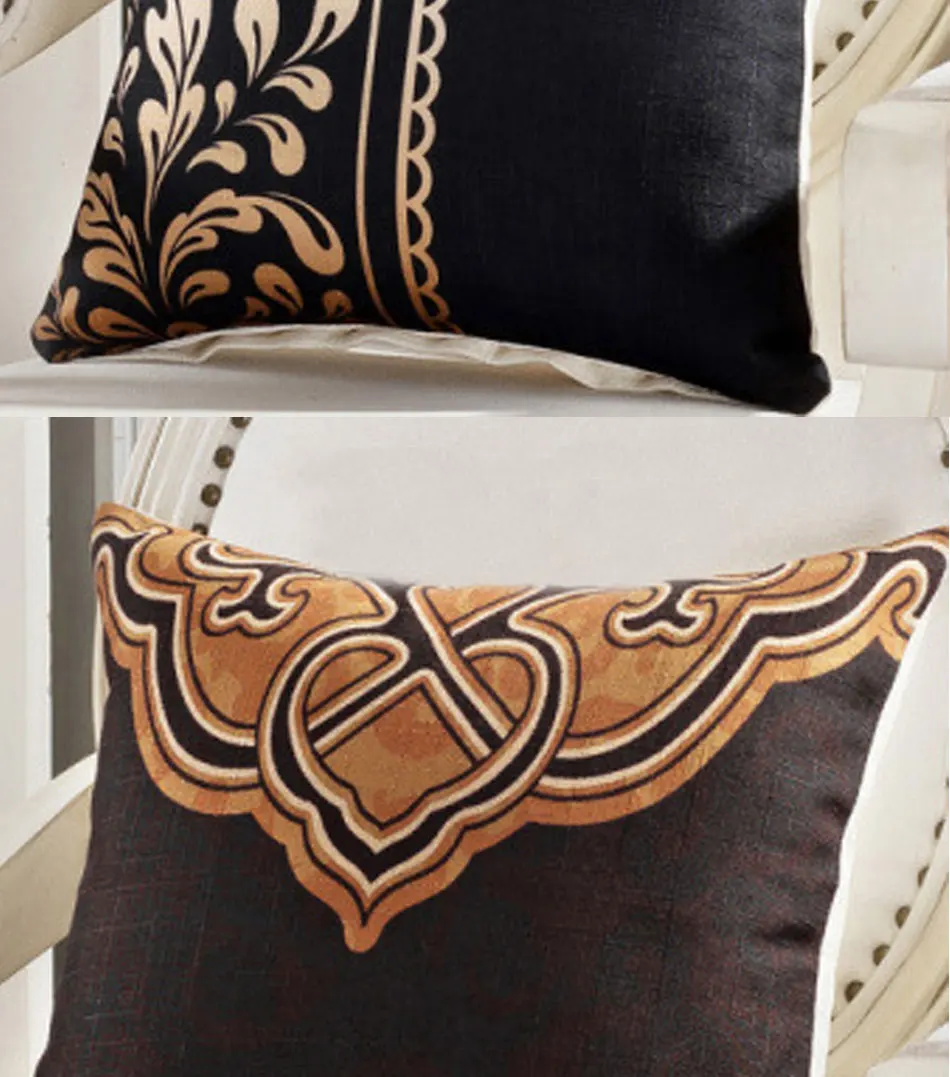 Retro Vintage Cushion Cover Case Geometric Flower Printed Black Gold Pillows Cases Sofa Bedroom Home Decorative Throw Pillowcase (7)