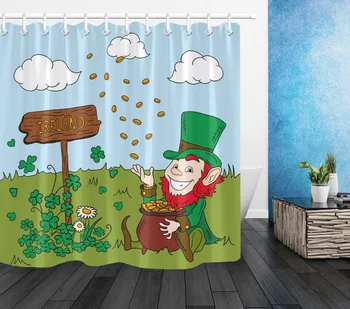 

St. Patrick's Day Polyester Shower Curtain Fabric Green Clover Waterproof Bathroom Extra Long Bath Curtains Bathtub Home Decor