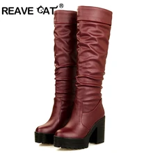REAVE CAT/осенне-зимние сапоги до бедра на платформе женские сапоги до колена из искусственной кожи на высоком каблуке Женская обувь bottines A933