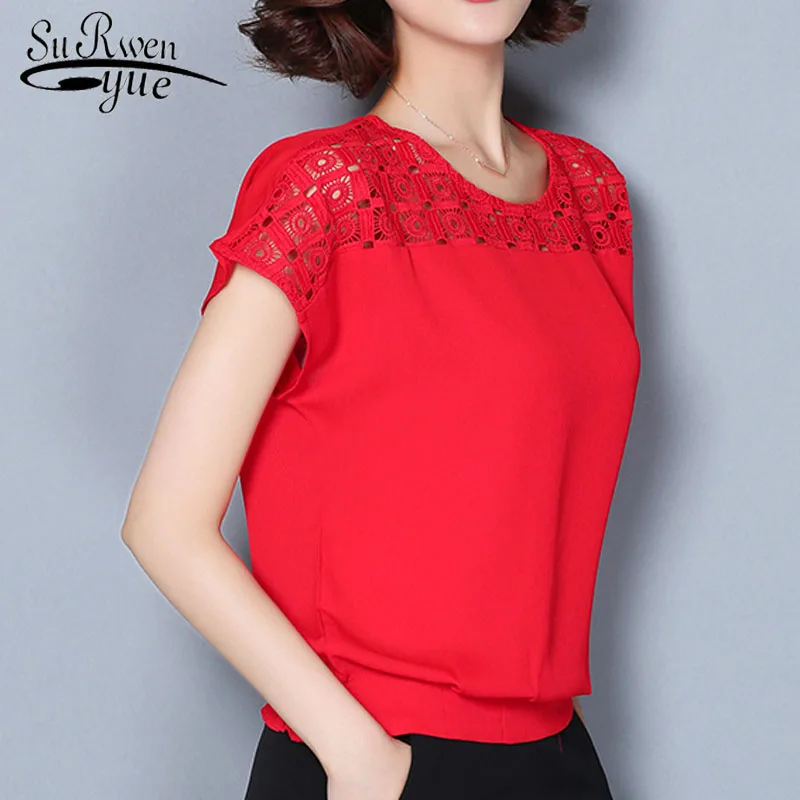 

Blusas mujer de moda 2019 women shirts ladies tops white blouse chiffon blouse for women lace plus size tops Solid short 4834 50