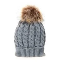 Mom And Baby Pompon Warm Hats Imitation Raccoon Fur Bobble Beanie Kids Cotton Knitted Parent-Child Hat Winter Caps 4