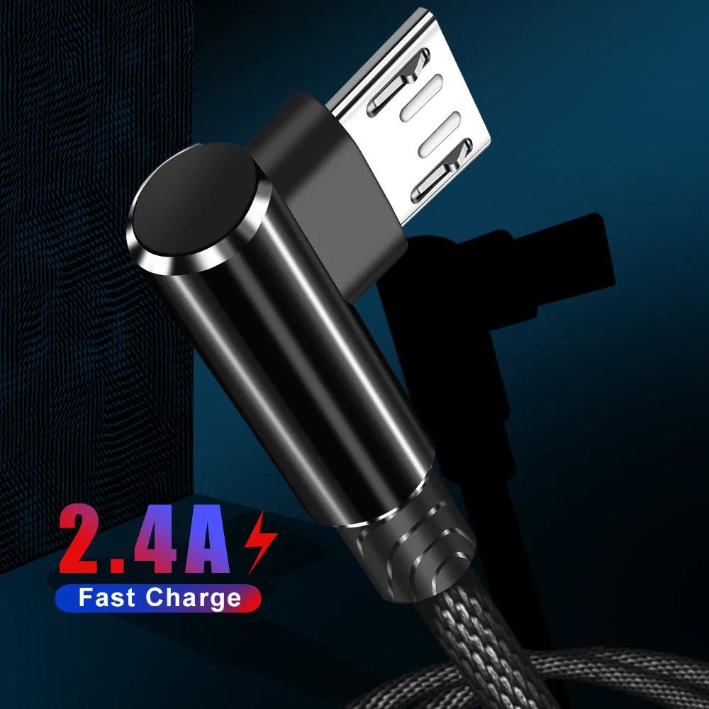 Suhach Micro USB кабель 3 м быстрое зарядное устройство USB шнур 90 градусов нейлон плетеный кабель для передачи данных для samsung/sony/Xiaomi телефон Microusb