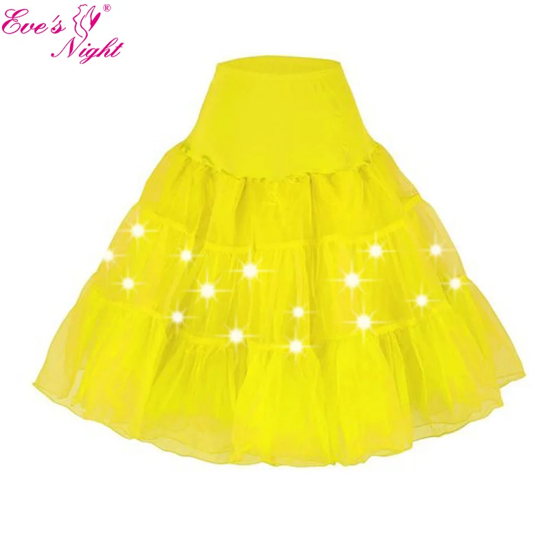 Led Lighting Party Dance Show Midi Tutu Skirt Women Festival Big Hem Mesh Pleated Petticoat Plus Size 3xl 4xl 5xl 6xl Dropship - Цвет: Yellow