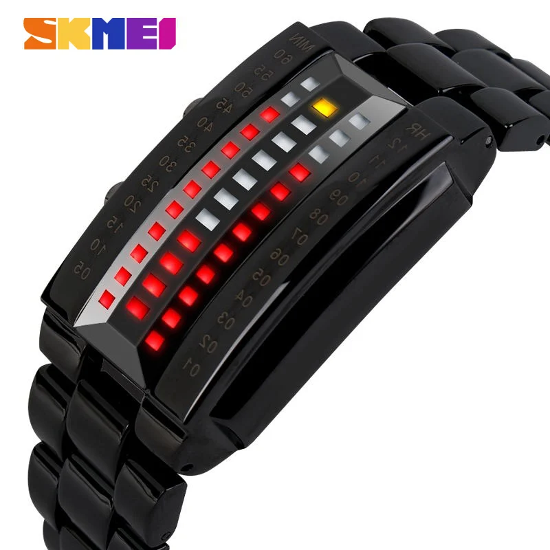 Goede SKMEI Luxe Merk Creatieve Sport Horloge Mannen Roestvrij Stalen Band 5Bar Waterdichte Digitale Horloges reloj hombre 1013