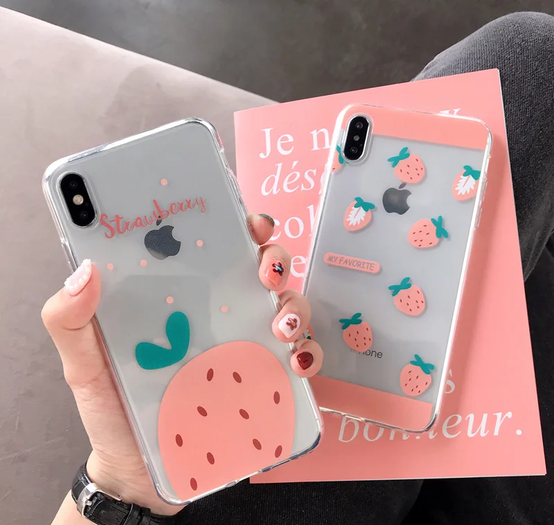 

For Strawberry Girl Heart iPhoneX Mobile Shell Xr Apple Xs Max Transparent Soft Case 8p/7plus Female 6s All Inclusive