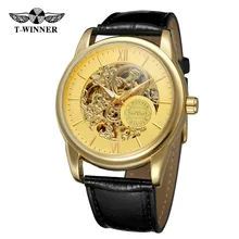 

T-Winner Wrist Watch Men Mechanical Automatic Self-Wind Bars Index Skeleton Black Leather Strap Classic Casual Watch WRG8138M3