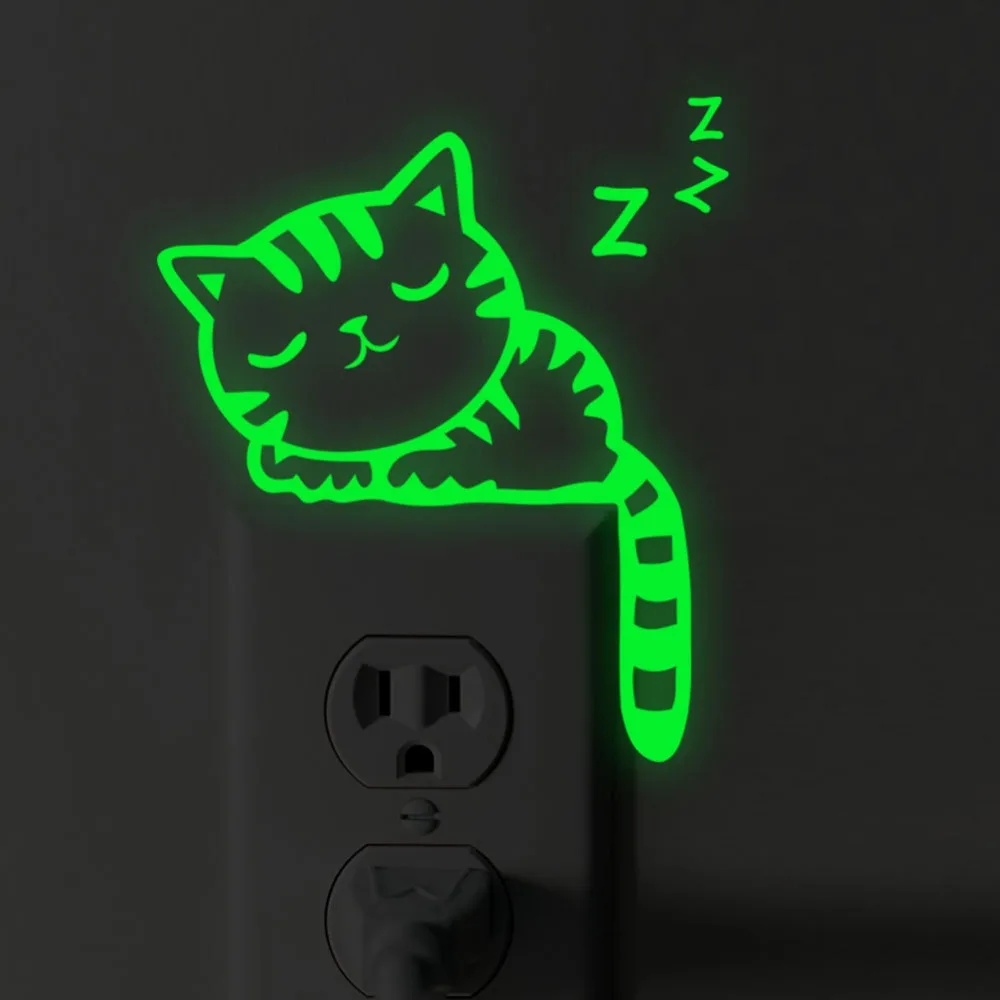 

Luminous Stickers Lovely Sleep Cat Switch Sticker Glow in the Dark Funny Living Room Fluorescent Sticker poster