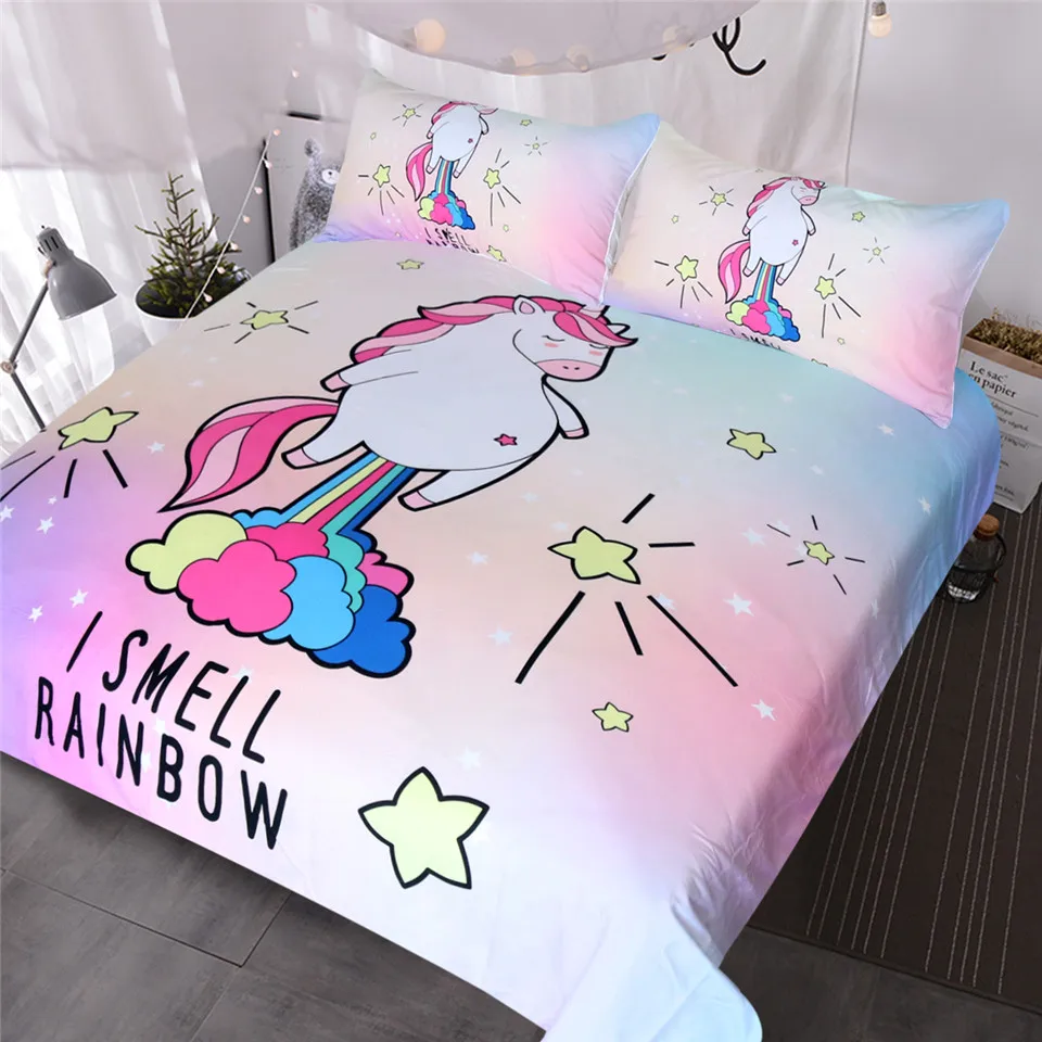 Unicorn Flying Rainbow Bedding Set Twin Full Queen Sizes Unilovers