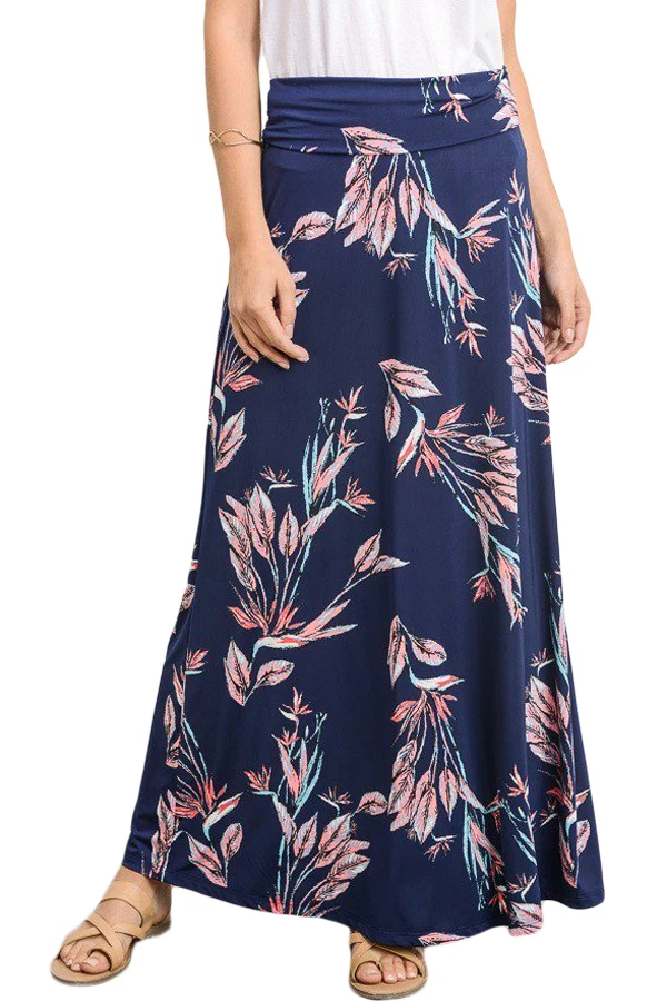 navy floral maxi skirt