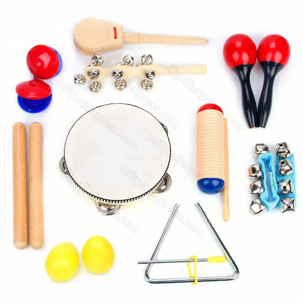 1 Set Orff Toys Musical Instrument Teaching Children's Kids Puzzle Percussion Tambourine Band Maracas Castanets Handbells