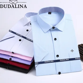 

Dudalina 2020 New Summer Men Shirt Short Sleeved Fashion Solid Twill Male Shirts Formal Business White camisa masculina
