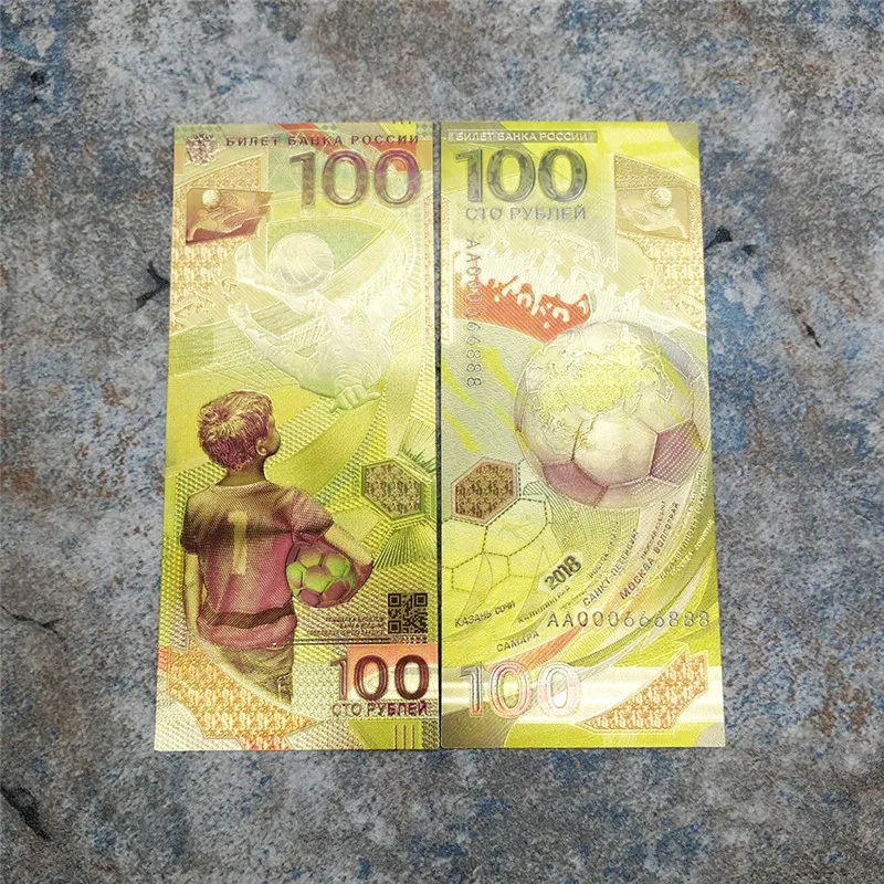 

Russia World Cup 100 Roubles Fake Banknote In 24k Football Gold Foil Commemorative Coins Gold Banknotes