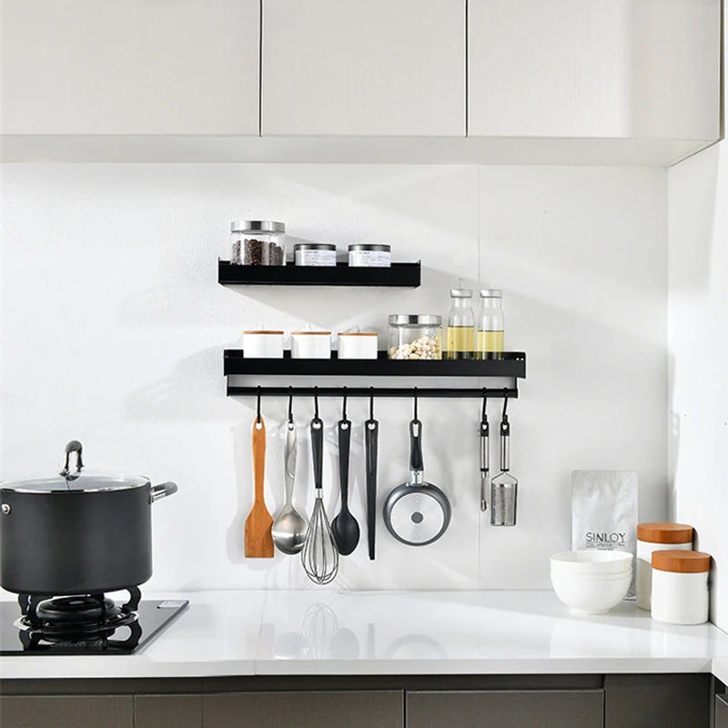Wall-Mount Spice Racks Aluminum Kitchen Organizer Storage Shelves Utensil Spoon Hanger Hook Kitchen Gadgets Accessories Supplies Wall-Mount Spice Racks Aluminum Kitchen Organizer Storage Shelves Utensil Spoon Hanger Hook Kitchen Gadgets Accessories Supplies