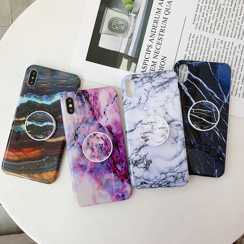 Роскошный Глянцевый мраморный чехол подставка для iPhone X 7 6 6S 8 Plus 11 12 Mini Pro XS MAX