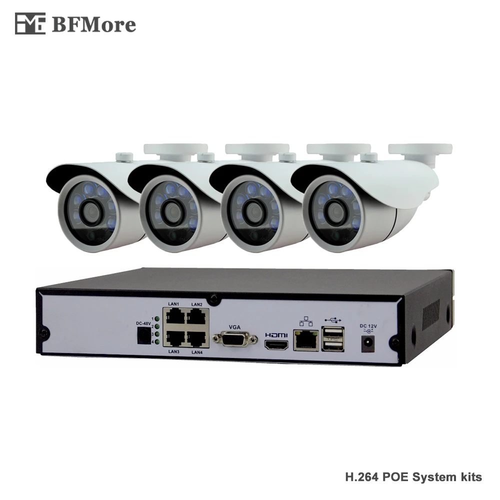 

BFMore H.264 720P POE 4CH NVR Kit CCTV System IP Camera P2P IR IP66 Outdoor Weatherproof Video Security Surveillance Set P2P