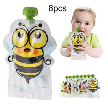 

8Pcs 150ml Lovely Animal Baby Kids Reusable Food Storage Bag Double Zipper Rotate Lid Silicone Food Sealed Bag Snack Pouches