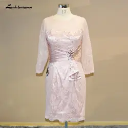 Три четверти Бисероплетение Кружева мать невесты платье длиной до колена короткое платье матери для свадебной вечеринки