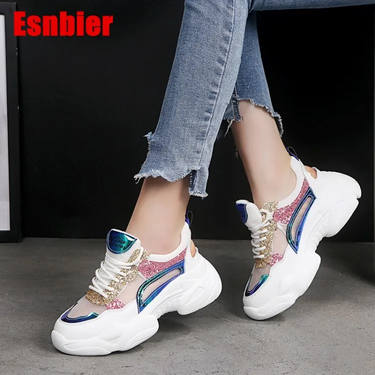 

Chunky Sneakers Women 2019 New Breathable Mesh Casual Shoes Female Fashion Sneaker Lace Up Leisure Female Trainers Dad Shoes