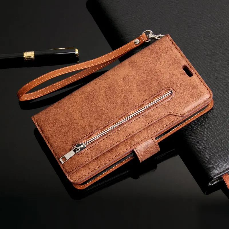 

Multifunction Leather Zipper Wallet Card Case for iPhone 5 5s SE 6 6s 7 8 Plus X XR XS Max Case Cover Flip Stand Strap Coque