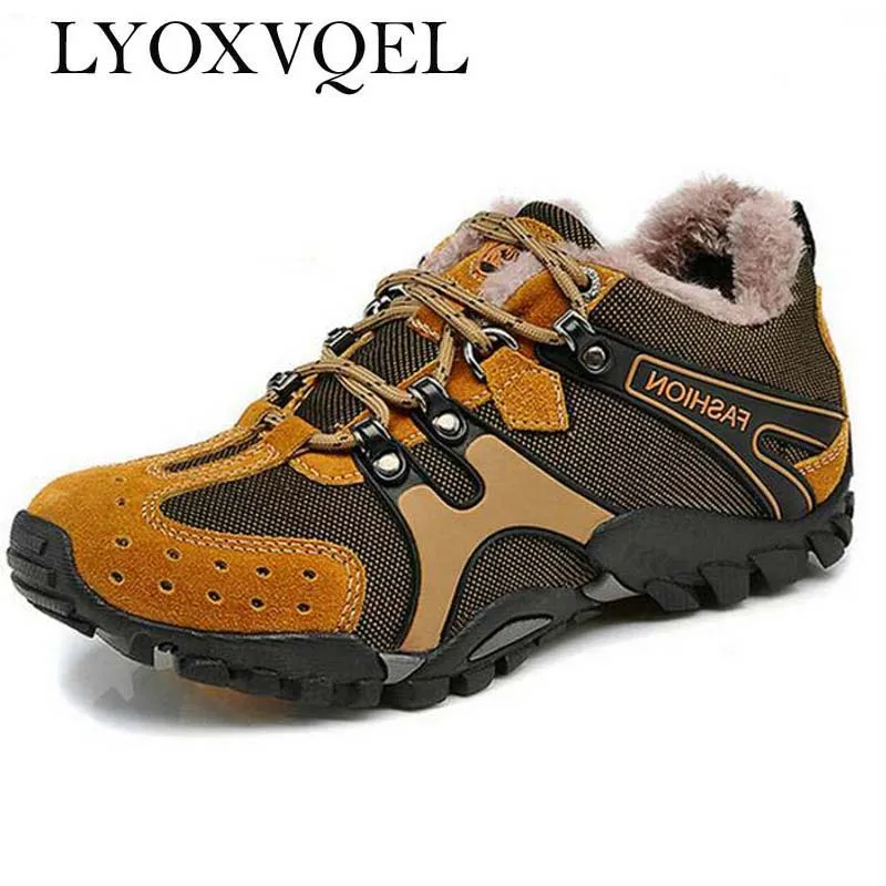 

Men Shoes Winter Leather Shoes With Fur Outdoor Breathable Snow Boots Fashion Brand Men casual autumn Shoes M369