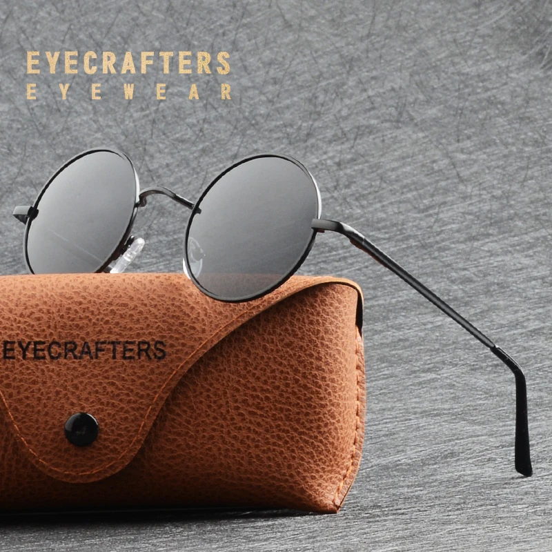 Eyecrafters круглый поляризованные металла стимпанк Ретро Винтаж солнцезащитные очки для мужчин женщин Серебряный зеркальное покрытие объектива очки солнцезащитные очки