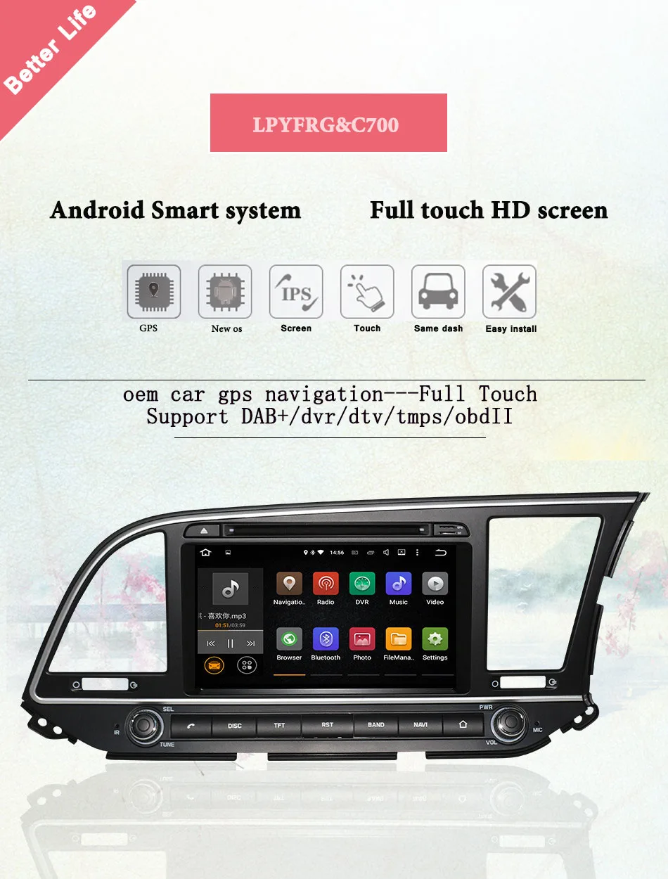 Best 8" 4G WIFI Octa Core Android 9.0 Tape recorder RDS Car DVD Player Radio Stereo GPS Navigation For Hyundai ELANTRA 2016 2017 2