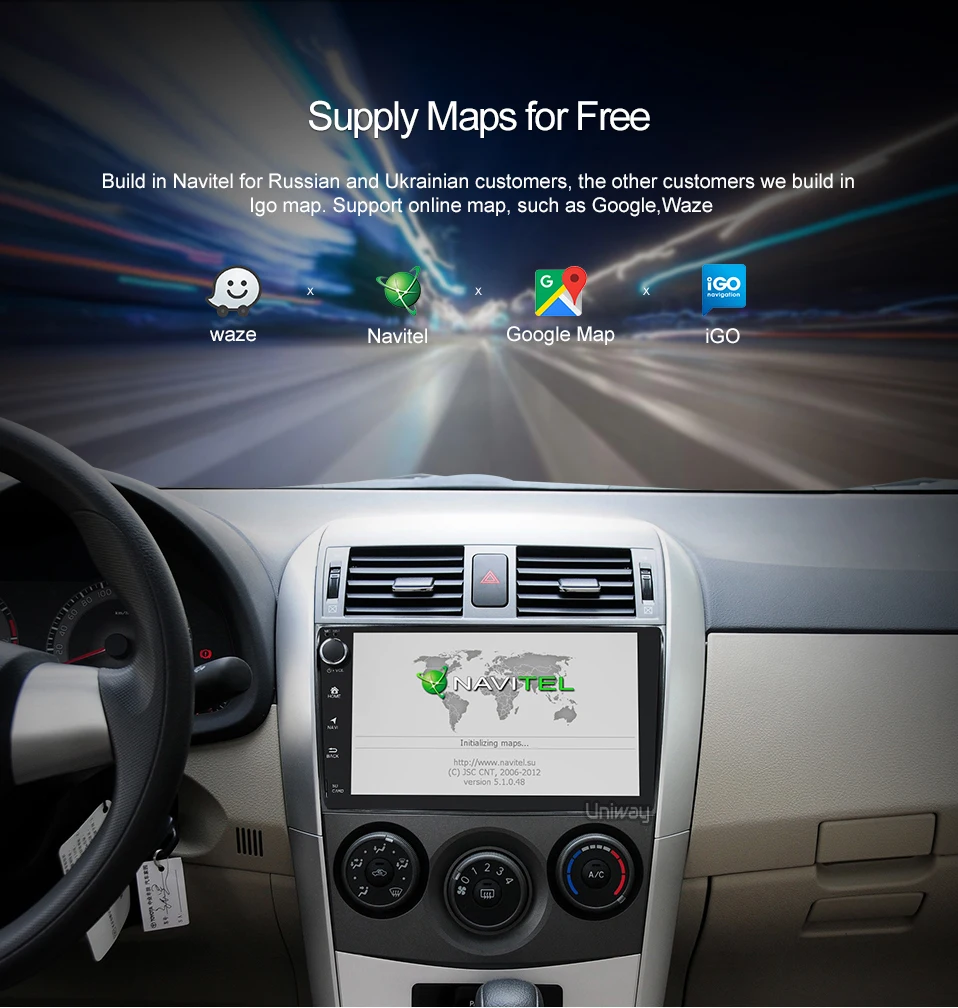 Sale AKLL9071 uniway android 8.1 car dvd for toyota corolla 2008 2007 2009 2010 2011 2012 car radio gps player headunit navigation 9